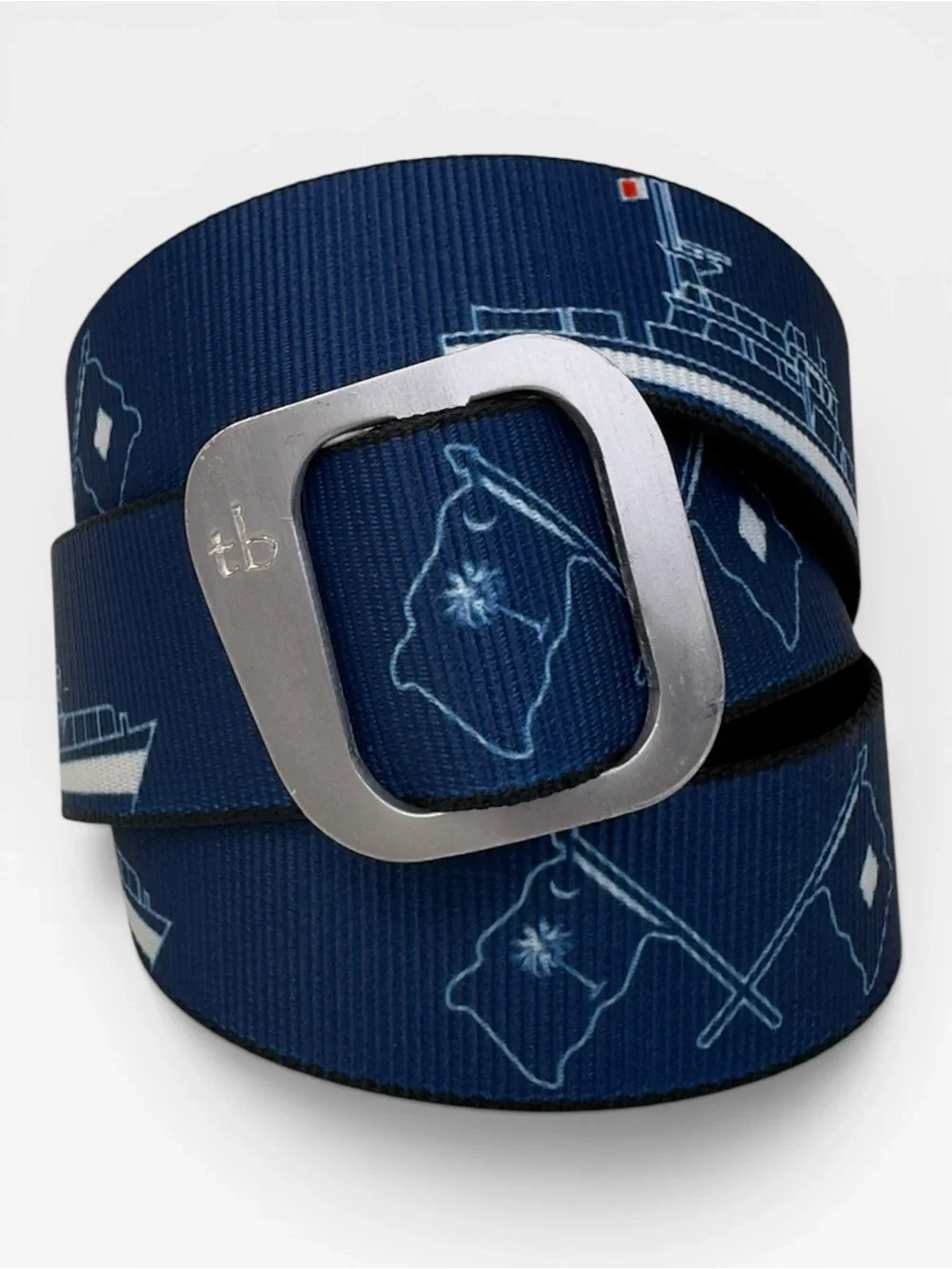 Thomas Bates Men’s South Carolina Navy Nautical Ribbon Belt with Silver Buckle